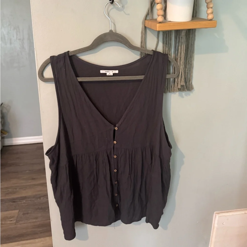 O’Neill grey button front peplum flowy tank top - Picture 1 of 2